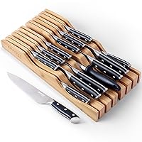 14 Pcs Kitchen Knife Set with In-Drawer Bamboo Knife Organizer- 7 Chef Knives,6 Serrated Steak Knives,Knife Sharpener,Ultra Sharp Chef Knife Set with Full-Tang Design…