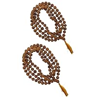 Rudraksha Mala 108+1 Beads Necklace, Seed Bead Natural Himalaya 5 face Panch Mukhi Rudraksha Seed, Prayer Beads, Wrist Mala Wrap, Jaap Mala, Bracelet Bead Size 7 mm (Pack of 2)