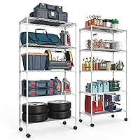 5 Tier NSF Wire Shelf Shelving Unit, 14 x 30 x 60 Inch 750lbs Capacity Adjustable Storage Metal Rack with Wheels/Leveling Feet & Shelf Liners, Ideal for Kitchen, Office Home and More - White Set of 2