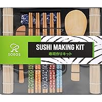 Beginner Sushi Making Kit, Sushi Making Kit for Beginners with 2 Sushi Rolling Mats, 5 Pairs Chopsticks, 1 Paddle, 1 Spreader, 1 Cotton Bag, Sushi Making Kit Gift Set, Sushi Maker Kit
