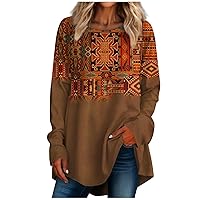 Oversize Womens Tops Women's Loose Round Neck Floral Print Long Sleeve T-Shirt Top Blouses for Women Fashion 2024