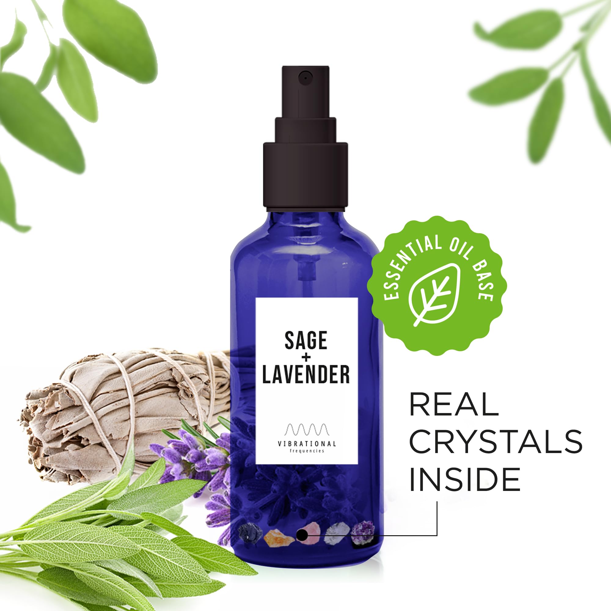 Sage Lavender Smudge Spray with Quartz Crystals for Body and Space, Spiritual Spray, Natural Air Freshener Spray, Home Fragrance Mist Hydrosol Sprayer, Smudging Fragrant Room Sprays (Sage + Lavender)
