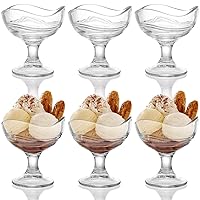 SOUJOY 6 Pack Glass Footed Dessert Bowl, 8oz Ice Cream Cup, Clear Haavy Duty Parfait Fruit Cup for Sundae, Ice Cream, Cocktail, Salad, Condiment, Trifle
