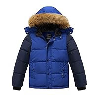 wantdo Boys' Waterproof Ski Jackets Warm Winter Outerwear Fleece Puffer Coats With Hood Blue 8