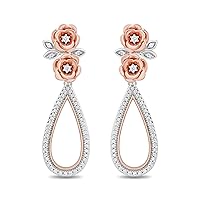 Jewelili Enchanted Disney Fine Jewelry Sterling Silver 1/2 Cttw Diamond Belle Rose Drop Earrings