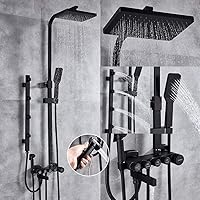 Shower Faucet Set 5-Function Switch Wall Mount Rain Shower Head with Hand Shower Bathtub Spout Bidet Tap Mixer-Matte Black