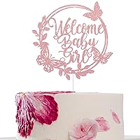 Welcome Baby Girl Cake Topper Rose Gold Glitter Baby Girl Cake Topper Baby Shower Cake Decorations for Girl for Baby Shower Cake Decor Baby Girl Shower Decorations Baby Cake Decorations