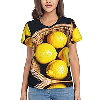 Basket Lemons Women's T-Shirts Collection,Classic V-Neck, Flowy Tops and Blouses, Short Sleeve Summer Shirts,Most Women