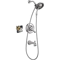 Delta Faucet Linden 17 Series Dual-Function Tub and Shower Trim Kit, Shower Faucet with 4-Spray In2ition 2-in-1 Dual Hand Held Shower Head with Hose, Chrome T17494-I (Valve Included)