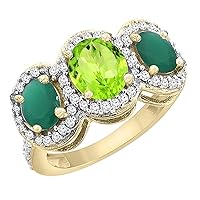 PIERA 10K Yellow Gold Natural Peridot & Emerald 3-Stone Ring Oval Diamond Accent, sizes 5-10