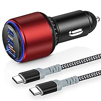 USB C Car Charger【95W 3-Port】 Super Fast Type C Car Charger Adapter with 6FT USB C to C Cable Compatible with iPhone 13 Pro/Samsung S22,iPad MacBook Pro Air Laptop Cigarette Lighter USB Charger Red