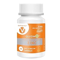 GluzinC Immune Power Combo of 25MG Pharmaceutical Grade Zinc Plus 270MG Vitamin C (60 Vegetarian Capsules)