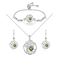 FANCIME Tree of life August Birthstone Jewelry Set Sterling Silver Peridot Pendant Earrings Bracelet Birthday Mothers Day Gifts for women Wife Mom Her