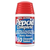Pepcid Complete Acid Reducer + Antacid Chewable Tablets, Heartburn Relief, Berry, 50 Count