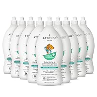 ATTITUDE Baby Dish Soap and Bottle Cleaner, EWG Verified Dishwashing Liquid, No Added Dyes or Fragrances, Tough on Milk Residue and Grease, Vegan, Pear Nectar, 23.7 Fl Oz (Pack of 9)