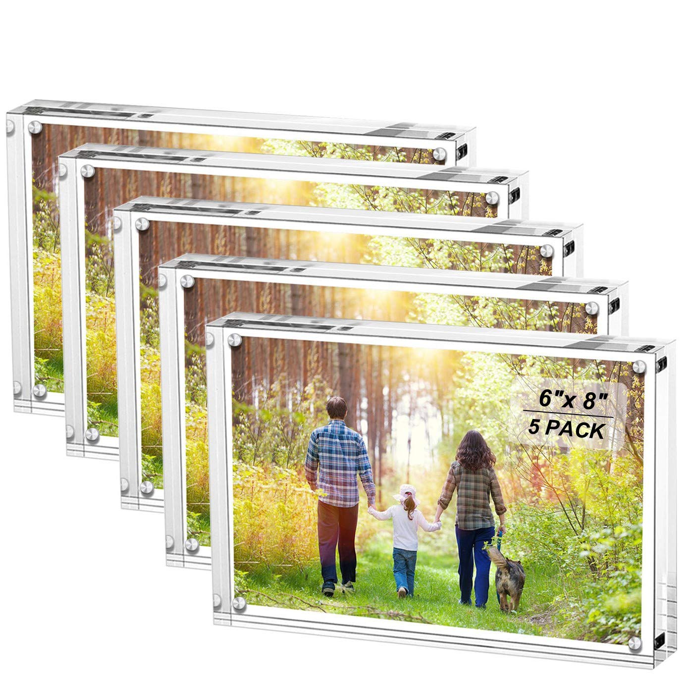 Boxalls 6x8 Inches Acrylic Picture Frames- 5 Pack, Desktop Frameless Photo Frames with Magnetic, Double Sided Transparent (5 Pack)