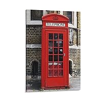 ESyem Posters Vintage Landscape Poster with Old Red Telephone Booth Painting Canvas Art Poster And Wall Art Picture Print Modern Family Bedroom Decor 24x36inch(60x90cm) Frame-style