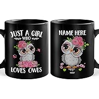 Personalized Black Ceramic Coffee Mug Mugs Owl Cute Customized Name Cups Oz Glass Funny Birthday Gifts For Women Girls Kids Adults Mama Travel Cup Christmas Holiday Present 11 and 15 oz