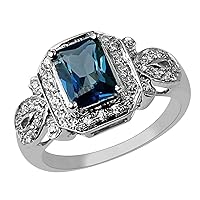1.55 Carat London Blue Topaz Octagon Shape Natural Non-Treated Gemstone 10K White Gold Ring Engagement Jewelry for Women & Men