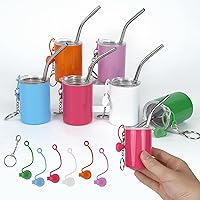 Mini Tumbler Shot Glass With Straw And Lid,3 oz Cute Shot Glasses with Keychain Stainless Steel Double Wall Straight Sublimation Tumblers Cups Bulk for Cocktail Coffee Whiskey Beer(6 Pcs)