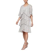S.L. Fashions Women's Sleeveless Tulip Tier Dress with Short Removable Jacket and Beaded Neckline (Petite and Regular Sizes) Mother of The Bride