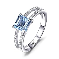 JewelryPalace Princess Cut 1.2ct Genuine Blue Topaz Solitaire Rings for Her, 14K White Gold Plated 925 Sterling Silver Promise Ring for Women, Natural Gemstone jewellery Sets Rings