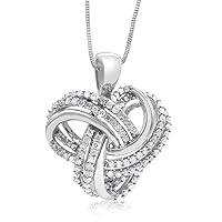 0.75 Cttw Round Cut White Natural Diamond Knot Pendants Necklace Chain Sterling Silver (G-H Color,I2-I3 Clarity)