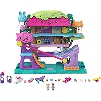 Polly Pocket Doll House with 2 Micro Dolls, Toy Car & 15+ Accessories, Pet Adventure Treehouse Playset