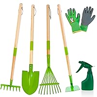 Kids Garden Tools Set, 7 PCS Gardening Tool for Kids with Gloves, Shovel, Rake, Detachable Handles Outdoor Yard Farm Lawn Beach Toy, Pretend Play Birthday Gift for Kids 3 4 5 Year Old