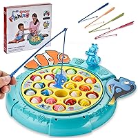 Magnetic Fishing Games Set - Fun and Educational Fishing Toys for Toddlers and Kids, Includes 21 Fish, 4 Poles, Rotating Board, and On-Off Music, Perfect Fish Toy for Go Fish Fun