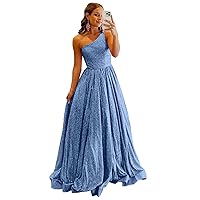 2024 One Shoulder Sequin Prom Dress Long Ball Gowns Formal Evening Party Gowns with Pockets