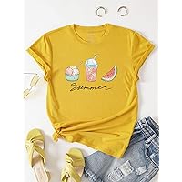 Women's Tops Sexy Tops for Women Shirts Watermelon and Letter Graphic Tee Shirts (Color : Yellow, Size : X-Large)