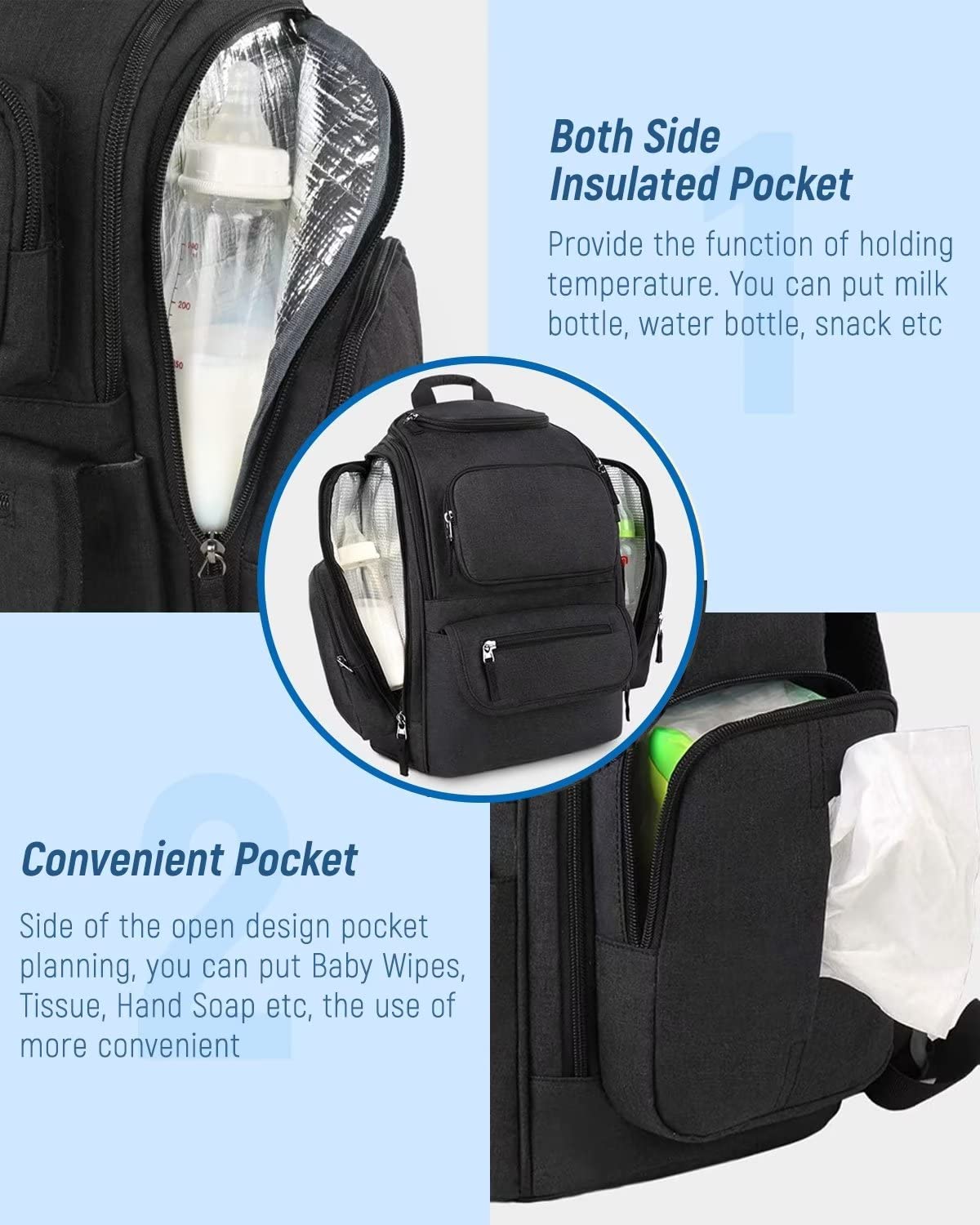 Mancro Multifunctional Dad Diaper Bag & Breastmilk Cooler Bag with Ice Pack