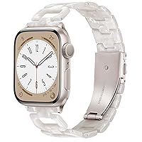 Light Apple Watch Band -D-shaped Resin iWatch Band Starlight Compatible with Stainless Steel Buckle for Apple Watch Ultra 2 1 Series 9 Series 8 7 SE 6 5 4 3 2 1(Pearl White, 49mm/45mm/44mm/42mm)