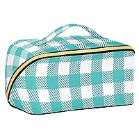 Turquoise Teal Buffalo Plaid Check Makeup Bag Large Cosmetic Bags for Women Travel Makeup Bags for Women Make Up Bag Organizer Makeup Pouch Toiletry Bag for Travel Daily Use Toiletries Cosmetics