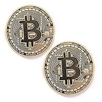 Set of 2 - Gold Plated Collectible Bitcoin Coin Physical Art Collection Gift