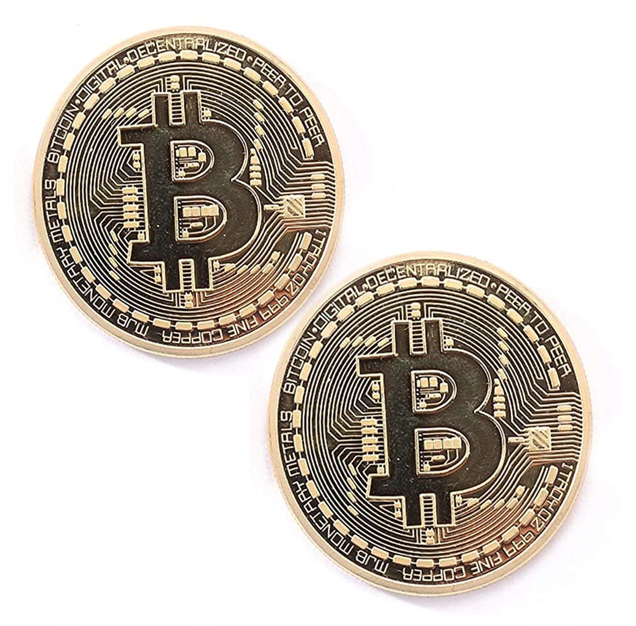 blinkee Set of 2 - Gold Plated Collectible Bitcoin Coin Physical Art Collection Gift