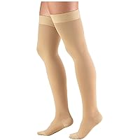 Truform 15-20 mmHg Compression Stockings for Men and Women, Thigh High Length, Dot Top, Closed Toe, Beige, Large