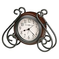 Howard Miller Diane Table Clock 645-636 – Black Metal Wire Frame with Medium Brown Case, Illuminated Dial, Glass Crystal, Antique Home Décor, Quartz, Alarm Movement