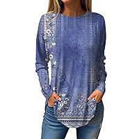 Womens Tops,Tunic Shirts for Women Long Sleeve Printed Plus Sized Pullover Tops Casual Loose Fit Holiday Blouse Shirt Extender for Women