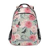 ALAZA Peony Roses Flower Butterfly Backpack Purse for Women Men Personalized Laptop Notebook Tablet School Bag Stylish Casual Daypack, 13 14 15.6 inch
