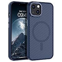 YINLAI Case for iPhone 13 6.1-Inch, Magnetic [Compatible with Magsafe] Carbon Fiber Supports Wireless Charging Men Women Slim Metal Lens Frame+Buttons Shockproof Protective Phone Cover 2021, Blue
