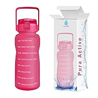 Pura Active - Half Gallon Leakproof BPA Free Drinking Water Bottle with Time Marker & Straw to Ensure You Drink Enough Water Throughout The Day for Fitness and Outdoor Enthusiasts
