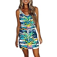Spring Dresses for Women 2024 Sun T Shirt Summer Printed Loose Sleeveless Strappy Front Pockets V Neck Dress