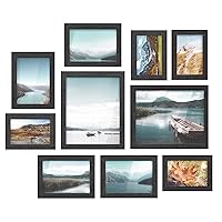 Picture Frames, 10 Pack Collage Picture Frames with Two 8x10, Four 5x7, Four 4x6, Photo Frame Set for Wall Gallery Decor, Hanging or Tabletop Display, Clear Glass Front, Ink Black