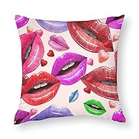 Throw Pillow Covers Multicolored Human Lips Smooth Soft Comfortable Polyester Pillowcase Cushion Cover with Hidden Zipper for Wedding Couch Sofa Bedroom，18