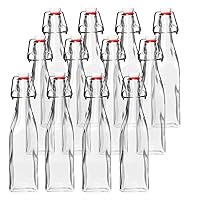 Barcaloo 8.5 Ounce Clear Glass Beer Bottles for Home Brewing - Beer, Kombucha, Soda, Juice, Fermentation, Square 12 Pack Glass Bottle with Flip Top Cap and Funnel