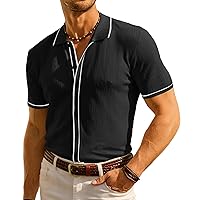 PJ PAUL JONES Men's Polo Shirt Vintage Short Sleeve Knit Shirt Casual Lightweight Hollow Out Shirt