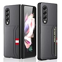 Case for Samsung Galaxy Z Fold 3 Leather Case with Wallet Card Holder Phone Case Compatible with Samsung Galaxy Z Fold 3 5G Lychee Texture Gray (Gray,Z Fold 3)