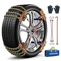 Emergency Snow Chains, Tire Chains for Car SUV Pickup Trucks, Adjustable Portable Universal Thickening Anti-skid Snow Tire Chains for Tire Width 195-265mm, 8 Pack (YKL05)